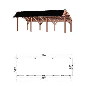 Kapschuur de Heerd 900x425x335 cm (bxdxh) - tekening met afmetingen 