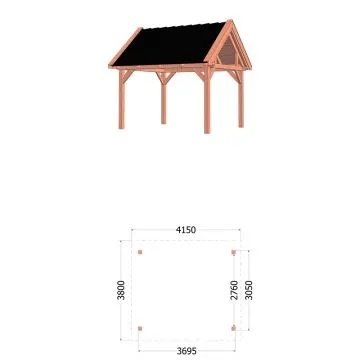 Buitenverblijf Zadeldak XL 415x380x395 cm (bxdxh) - tekening met afmetingen