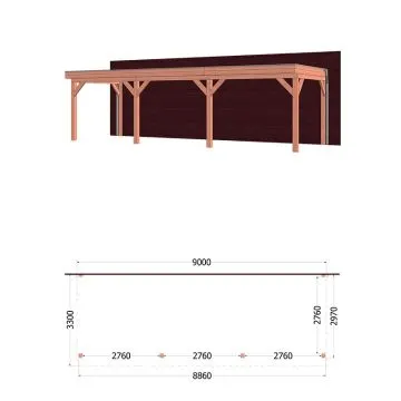 Aanbouwveranda Ancona 900x330x260 cm (bxdxh) - vooraanzicht met afmetingen