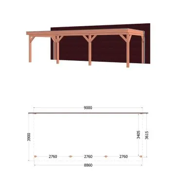 Aanbouwveranda Ancona 900x390x260 cm (bxdxh) - vooraanzicht met afmetingen