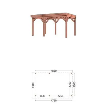 Buitenverblijf Casa 485x330x260 cm (bxdxh) - vooraanzicht met afmetingen