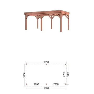 Buitenverblijf Casa 595x330x260 cm (bxdxh) - vooraanzicht met afmetingen