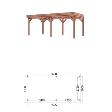 Buitenverblijf Casa 660x330x260 cm (bxdxh) - vooraanzicht met afmetingen