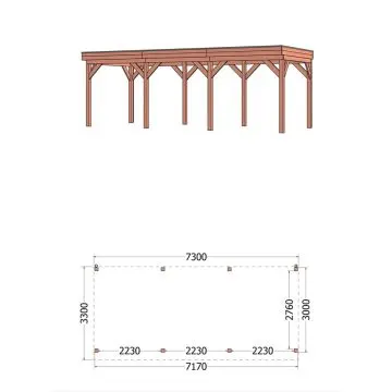 Buitenverblijf Casa 730x330x260 cm (bxdxh) - vooraanzicht met afmetingen