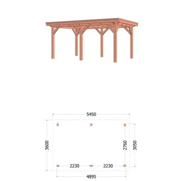 Buitenverblijf Florence 545x360x260 cm (bxdxh) - vooraanzicht met afmetingen