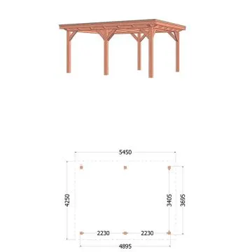 Buitenverblijf Florence 545x425x260 cm (bxdxh) - vooraanzicht met afmetingen