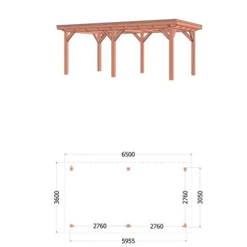 Buitenverblijf Florence 650x360x260 cm (bxdxh) - vooraanzicht met afmetingen
