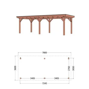 Buitenverblijf Florence 780x360x260 cm (bxdxh) - vooraanzicht met afmetingen
