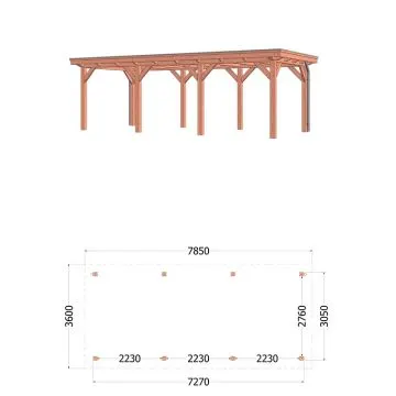 Buitenverblijf Florence 785x360x260 cm (bxdxh) - vooraanzicht met afmetingen