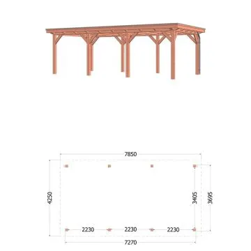 Buitenverblijf Florence 785x425x260 cm (bxdxh) - vooraanzicht met afmetingen