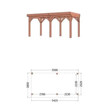 Buitenverblijf Refter XL 550x285x260 cm (bxdxh) - tekening met afmetingen rechts
