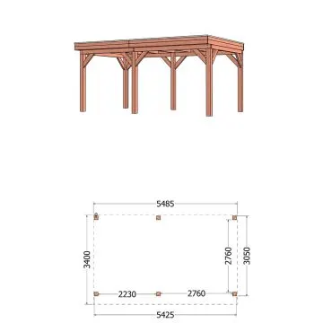 Buitenverblijf Refter XL 550x340x260 cm (bxdxh) - tekening met afmetingen links