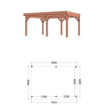 Buitenverblijf Refter XL 550x400x260 cm (bxdxh) - tekening met afmetingen rechts