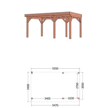 Buitenverblijf Refter XL 555x340x260 cm (bxdxh) - tekening met afmetingen rechts