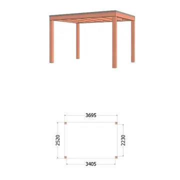 Buitenverblijf Palermo 370x255x245 cm (bxdxh) - tekening met afmeting