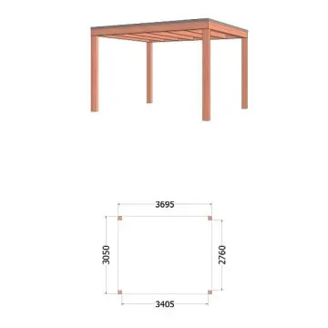 Buitenverblijf Palermo 370x310x245 cm (bxdxh) - tekening met afmetingen