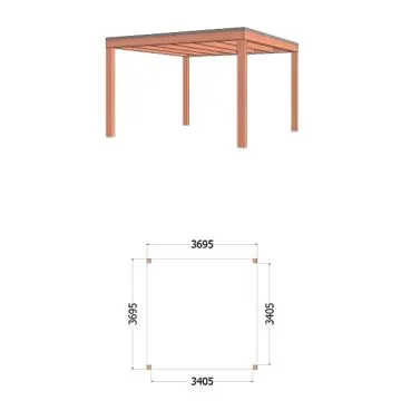 Buitenverblijf Palermo 370x370x245 cm (bxdxh) - tekening met afmetingen