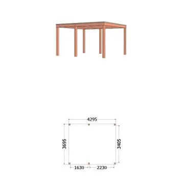 Buitenverblijf Palermo 430x370x245 cm (bxdxh) - tekening met afmeting