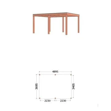 Buitenverblijf Palermo 490x370x245 cm (bxdxh) - tekening met afmeting