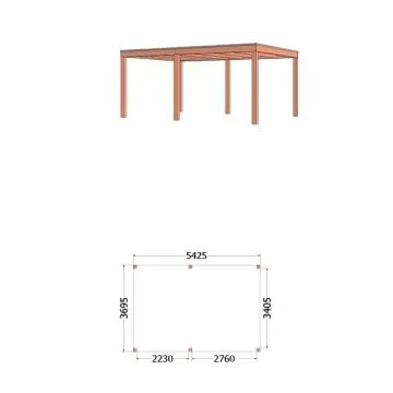 Buitenverblijf Palermo 545x370x245 cm (bxdxh) - tekening met afmeting