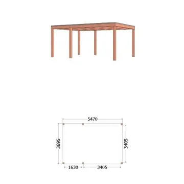 Buitenverblijf Palermo 550x370x245 cm (bxdxh) - tekening met afmeting