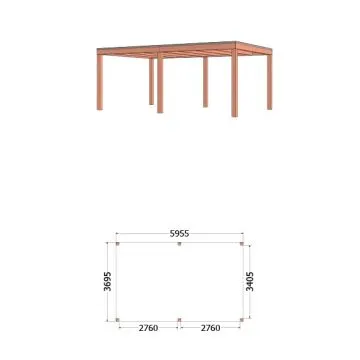 Buitenverblijf Palermo 600x370x245 cm (bxdxh) - tekening met afmeting