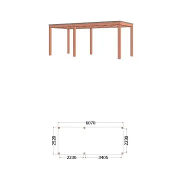 Buitenverblijf Palermo 610x255x245 cm (bxdxh) - tekening met afmeting