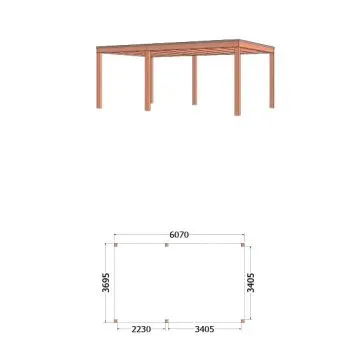 Buitenverblijf Palermo 610x370x245 cm (bxdxh) - tekening met afmeting