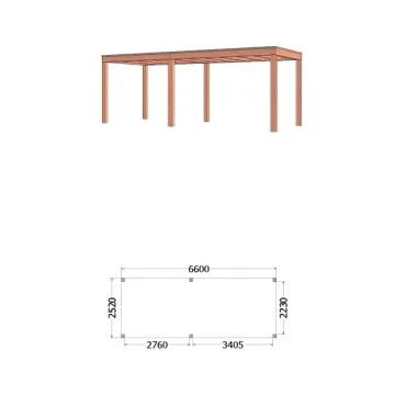 Buitenverblijf Palermo 660x255x245 cm (bxdxh) - tekening met afmeting