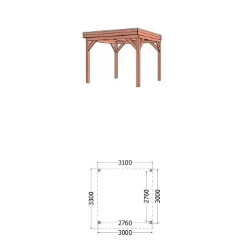 Buitenverblijf Casa 310x330x260 cm (bxdxh) - vooraanzicht met afmetingen