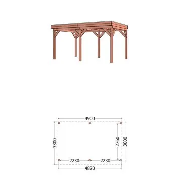 Buitenverblijf Casa 490x330x260 cm (bxdxh) - vooraanzicht met afmetingen