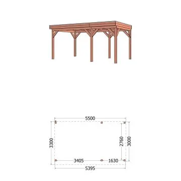 Buitenverblijf Casa 550x330x260 cm (bxdxh) - vooraanzicht met afmetingen