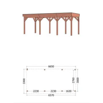 Buitenverblijf Casa 665x330x260 cm (bxdxh) - vooraanzicht met afmetingen