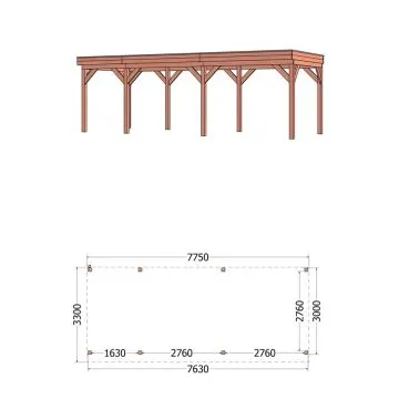 Buitenverblijf Casa 775x330x260 cm (bxdxh) - vooraanzicht afmetingen
