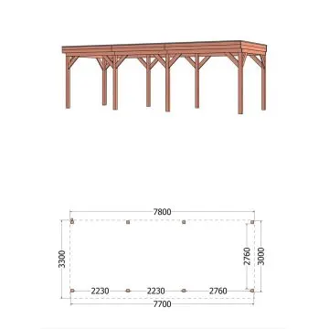Buitenverblijf Casa 780x330x260 cm (bxdxh) - vooraanzicht met afmetingen