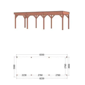 Buitenverblijf Casa 835x330x260 cm (bxdxh) - aanzicht met afmetingen