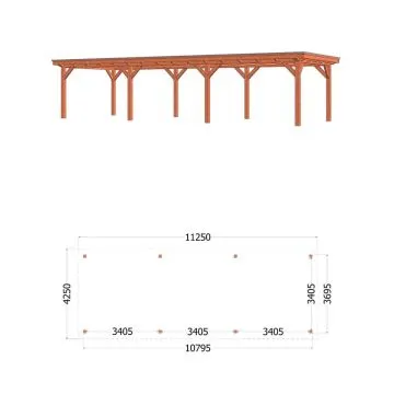 Buitenverblijf Florence 1125x425x260 cm (bxdxh) - vooraanzicht met afmetingen
