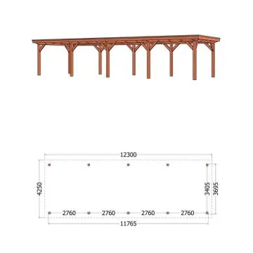 Buitenverblijf Florence 1230x425x260 cm (bxdxh) - vooraanzicht met afmetingen
