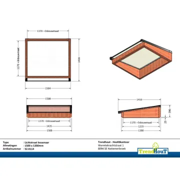 Lichtstraat lessenaar 1500mm, 1300mm diep incl. gelaagd isolatieglas en profielen