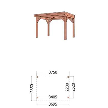 Buitenverblijf Refter XL 375x285x260 cm (bxdxh) - tekening met afmetingen