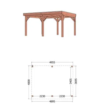 Buitenverblijf Refter XL 500x400x260 cm (bxdxh) - tekening met afmetingen 