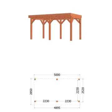 Buitenverblijf Refter XL 500x285x260 cm (bxdxh) - tekening met afmetingen 