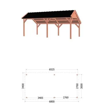 Kapschuur de Deel 680x340x300 cm (bxdxh) - tekening met afmetingen rechts