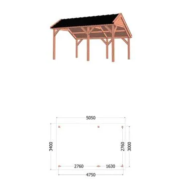 Kapschuur de Deel 630x340x300 cm (bxdxh) - tekening met afmetingen rechts