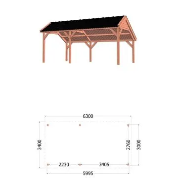 Kapschuur de Deel 630x340x300 cm (bxdxh) Links
