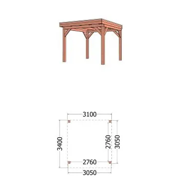 Buitenverblijf Refter XL 310x340x260 cm (bxdxh) - tekening met afmetingen 