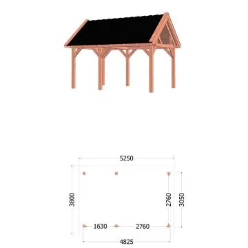 Buitenverblijf Zadeldak XL 525x380x395 cm (bxdxh) - tekening met afmetingen