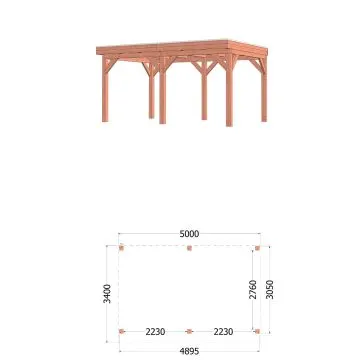 Buitenverblijf Refter XL 500x340x260 cm (bxdxh) - tekening met afmetingen 