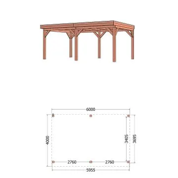 Buitenverblijf Refter XL 600x400x260 cm (bxdxh) - tekening met afmetingen 