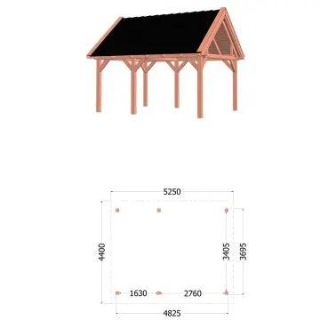 Buitenverblijf Zadeldak XL 525x440x425 cm (bxdxh) - tekening met afmetingen